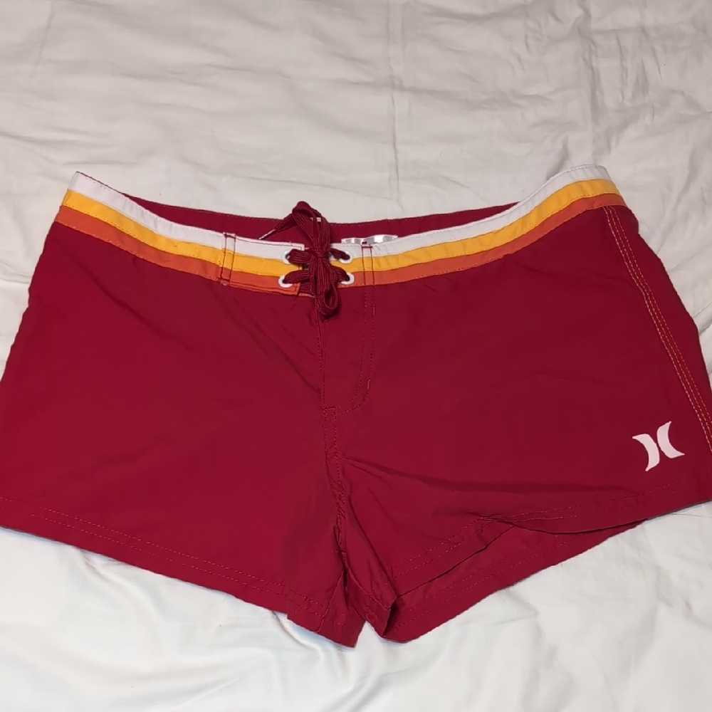 Hurley Red Women's Shorts with Orange and Yellow Accents